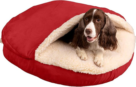 Snoozer? Classic Poly-Cotton Cozy Cave Pet Bed, Small, Red