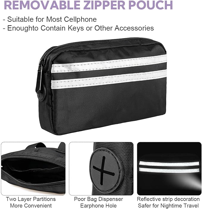 Hands Free Dog Leash, Adjustable Waist Belt with Double Padded Handles,Retractable Bungee, Waist Leash for Dog Walking,Running, No Pull,Purple