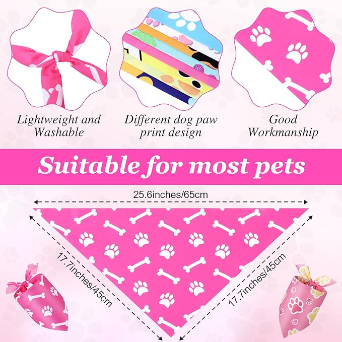 Abbylike 50 Pcs Paw Print Dog Bandanas Bulk Soft Triangle Scarves for Pets Party Costume Doggie Walking Photo Props Bibs for Pets Shops Adoption Events Halloween Party Gifts(25.6 x 17.7 x 17.7 Inch)