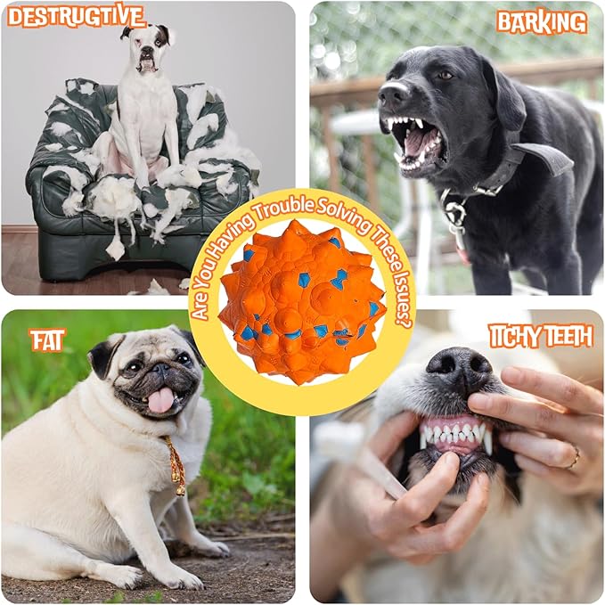 Tough Dog Toys for Aggressive Chewers & Teething Puppies, Bouncy Balls for Medium Dogs, Durable Pet Toys, Floating Dog Balls for Water Play (Orange-Blue)