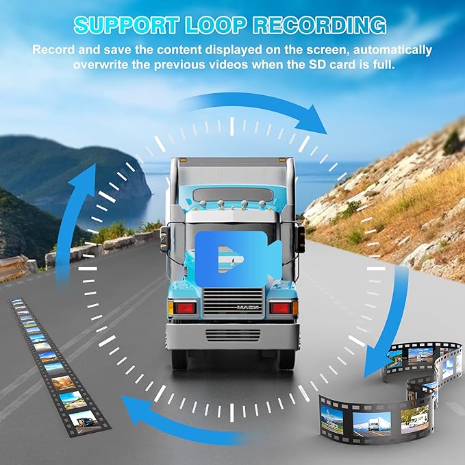 Fookoo HD 1080P 10" Wireless Backup Camera, 10-inch Dual/Quad Split Monitor, Supports 4 Cameras, IP69 Waterproof Rear View Camera Parking Lines, Recording w/ 32GB SD Card for RV/Trailer/Truck (DW101)