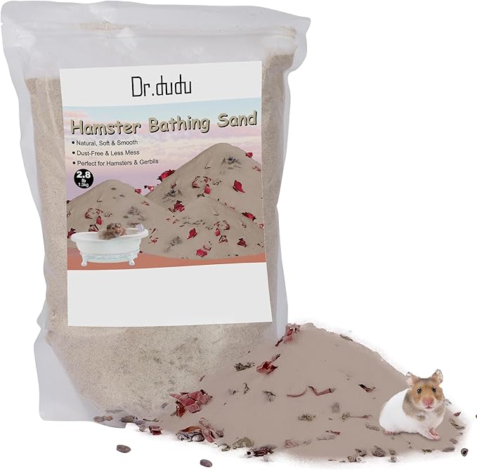 DR.DUDU Hamster Bath Sand, 2.8lb Dust Free Desert Sand or Potty Litter Sand for Hamster Chinchillas Gerbil Syrian Mice Small Animals (Beige, Flower Smell)