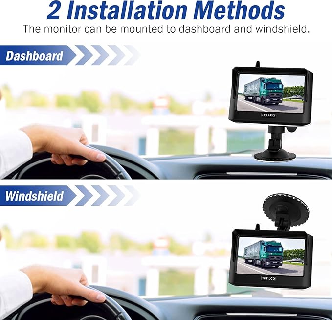 Magnetic Wireless Trailer Backup Camera System, 4.3inch TFT LCD Monitor & IP68 Waterproof Rechargeable Rear View Camera, Easy to use for Trucks/Campers/SUV/Cars(MS-348)