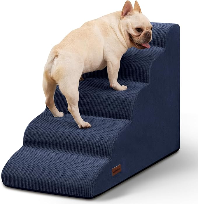 5-Step Dog Stairs and Ramp for High Bed, Non-Slip Sturdy Pet Steps for Small Dogs and Cats,22.2" H,Blue