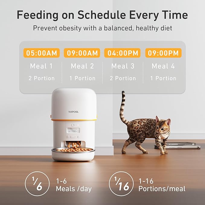 Automatic Cat Feeders - 2L Cat Food Dispenser Easy to Use, Timed Automatic Pet Feeder with Over 180-day Battery Life, 1-6 Meals Dry Food Programmable Portion Control Also for Dogs