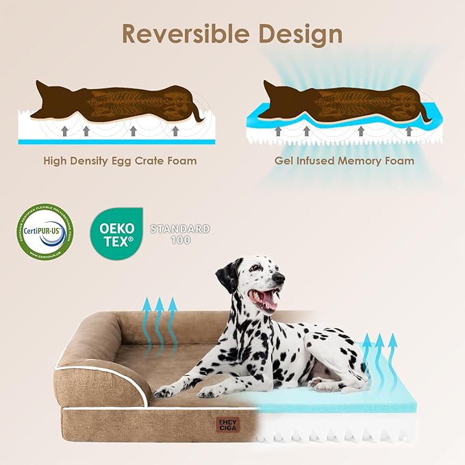 EHEYCIGA Orthopedic Dog Bed for Medium Dogs, Waterproof Memory Foam Medium Dog Beds with Sides, Non-Slip Bottom and Egg-Crate Foam Pet Couch Bed with Washable Removable Cover, Beige