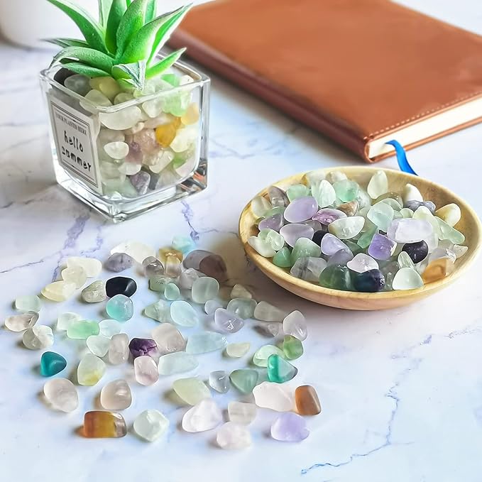 Keedolla 3 LB Fluorite Tumbled Chips Aquarium Fish Tank Gravel, Natural Crystal Quartz Stones Rocks Pebbles for Vase Fillers, Garden, Succulent Plants Decor