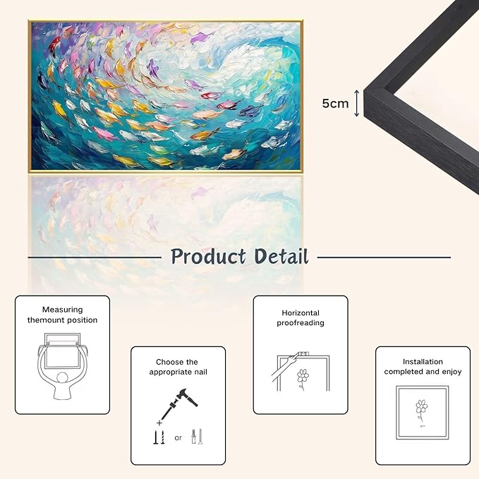 Fish Canvas Wall Art, Abstract School of Fish Canvas Wall Art, School of Fish Painting Canvas, School of Fish Wall Art, Fish Wall Decor, Fish Pictures Wall Decor, Bedroom Canvas Wall Decor (Gold Framed, 59"x33" | 150x84cm)