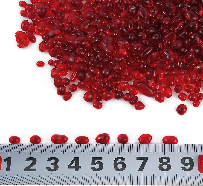 Lustering Decorative Round Glass Beads, Glass Marbles & Pebbles for Fire Pit Crafts, Resin Art & Vase Filler, Fish Tank & Aquarium Decoration, 3-6mm, 1-Pound (Red)