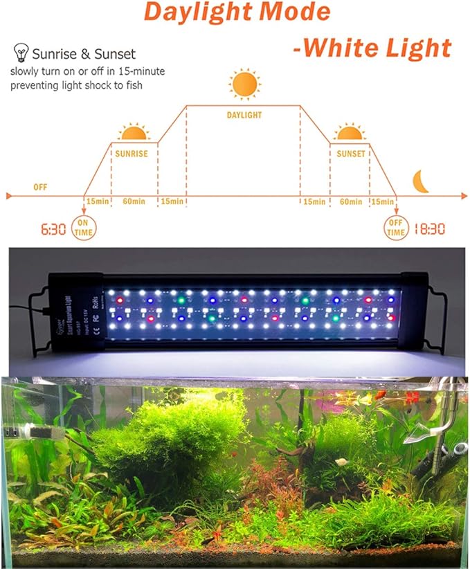 hygger Auto On Off 36-42 Inch LED Aquarium Light Extendable Dimable 7 Colors Full Spectrum Light for Freshwater Planted Tank Build in Timer Sunrise Sunset
