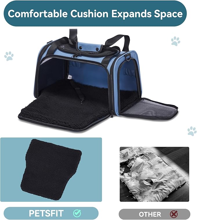 PETSFIT Dog Carrier for Small Dogs, Small Dogs Carrier Bag, Soft-Sided Pet Carrier with a Safety Leash for Pets Up to 25 Lbs (Large, Blue)