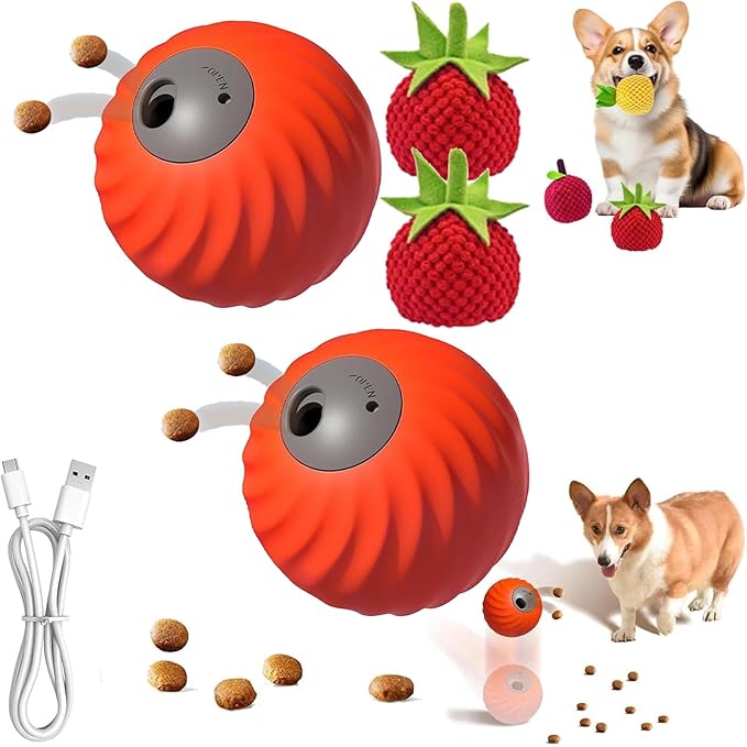 Zoomie Buddy 2.0, Zoomie Buddy for Dogs, 2 in 1 Smart Touch Interactive Dog Balls ＆ Pet Feeder, 2.83" Diameter, Suitable for Small/Medium Dogs, with Fruit Plush Cover (2*Orange, Tomato)