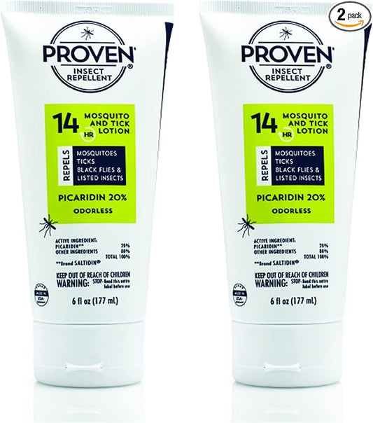 Proven Insect Repellent Lotion - Keep Mosquitoes, Ticks and Flies Off, DEET Alternative Repellent, Up to 14-Hour Protection, Great for Outdoor Camping and Hiking, 6 oz, Odorless Lotion, 2 Pack