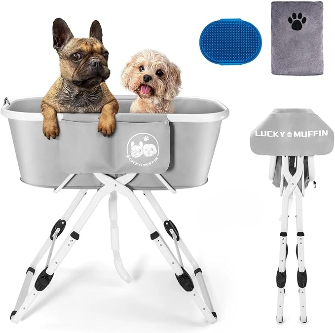 Premium Elevated & Foldable Dog Bathtub – 5 Adjustable Heights for Back-Friendly Grooming. Portable Indoor/Outdoor Pet Washing Station, Supports Small & Medium Dogs up to 140 lbs