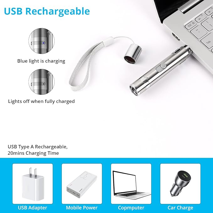 Cat Toy Pointer for Indoor Cats, 2 Pieces, USB Rechargeable Kitten Toys with 7 Adjustable Patterns, Interactive Chase Toys for Indoor Cats & Dogs, Training & Exercise Fun