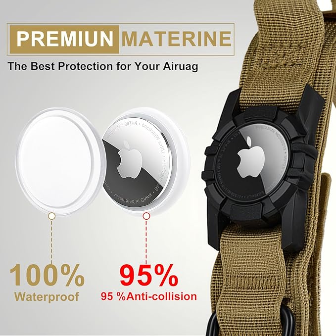 Tactical AirTag Dog Collar Leash Set - Heavy Duty, Adjustable GPS Collar Compatible with Apple AirTag, with Holder & Control Handle for Medium/Large Dogs [ Brown, L ]