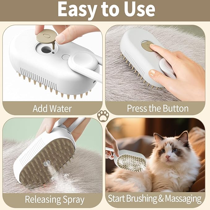 New Cat Steam Brush for Shedding Dog Brush with Steam Pet Hair Cleaning Brush Comb for Spray 4 in 1 Pet Grooming Soft Silicone Brush for Long & Short Haired Pets (White)