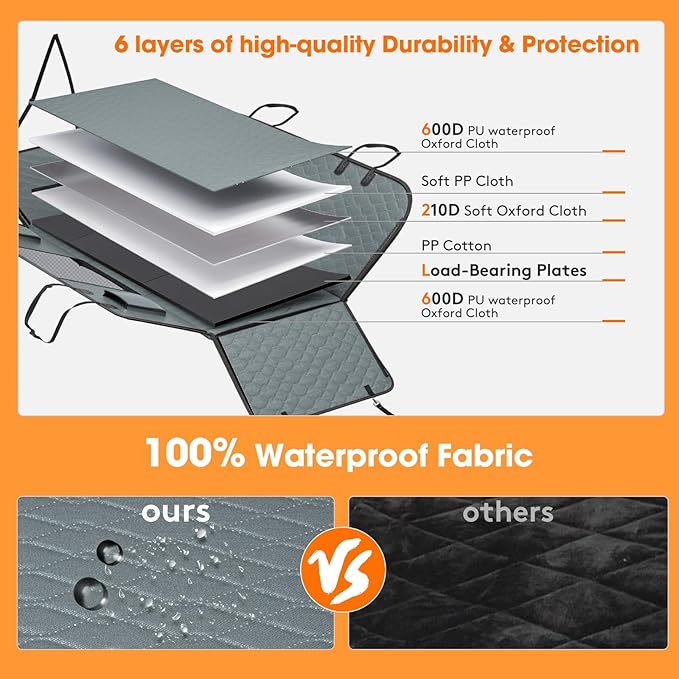 MIXJOY Back Seat Extender - Hard Bottom Dog Car Seat Cover, Waterproof & Foldable Dog Hammock for Car Travel, Grey