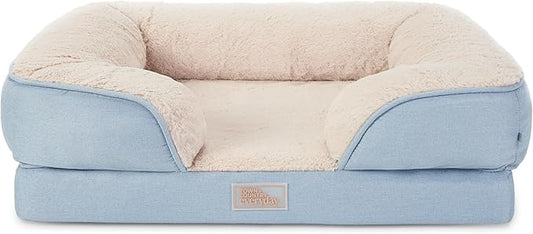 TOWN & COUNTRY EVERYDAY CuddleTown Comfy Solid Bolster Sofa Pet Bed, Supportive & Calming Egg Crate Foam, Non-Slip Bottom, Machine Washable Cover, Blue, Medium 28"x23"x8"
