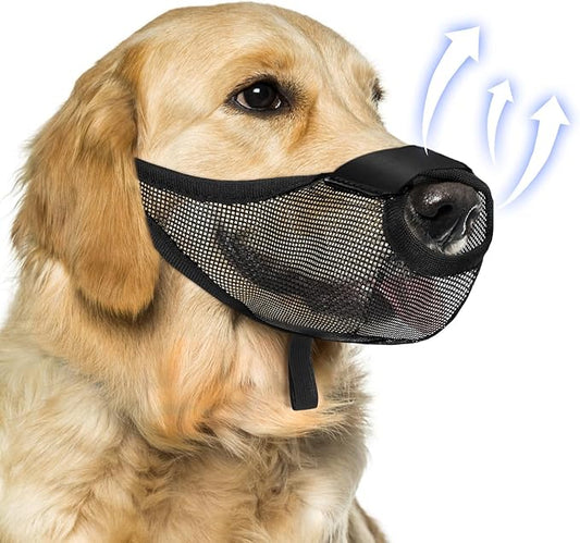 Dog Muzzle, Soft Air Mesh Muzzle for Small Medium Large Dogs Anti Biting Barking Chewing Scavenging, Breathable Adjustable Loop Pets Muzzle with Front Opening Design Allows Panting Drinking (Black,M)