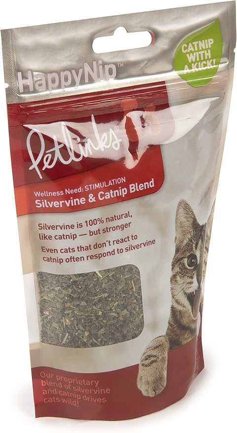 Petlinks HappyNip Catnip & Silvervine Blend for Cats & Kittens, Highly Potent Stimulant/Attractant, Great for Finicky Felines, Resealable Pouch - 2.0 oz