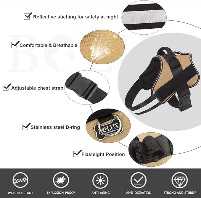 Bolux Dog Harness, No-Pull Reflective Dog Vest, Breathable Adjustable Pet Harness with Handle for Outdoor Walking - No More Pulling, Tugging or Choking (Army Yellow, L)