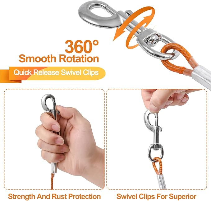 Tie Out Cable for Dogs,150FT Dog Leads,Heavy Duty Tie Out Cable for Large Dogs Up to 125lbs,Durable Dog Runner Tether Line for Outdoor,Yard