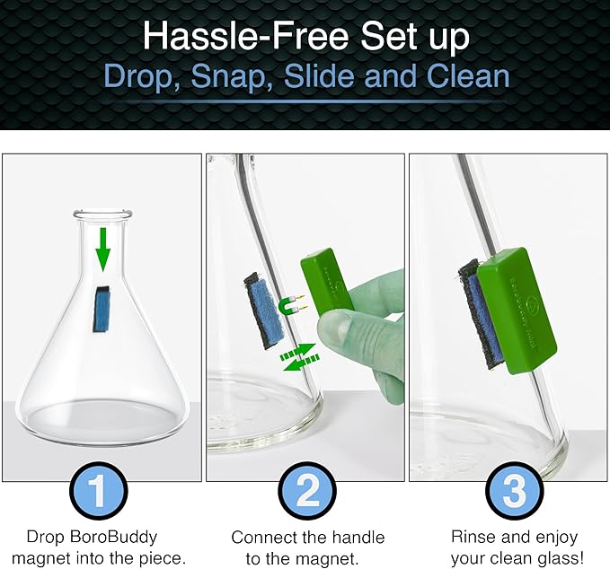 SNOWTREE Magnetic Glass Cleaner BoroBuddy | Glass Pieces, Bottles, Vases | Compact Design for Tighter Spaces & Smaller Glass Pieces | Double Sided | Green