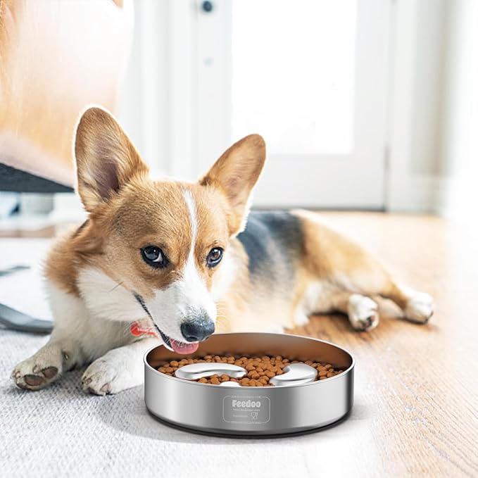 Slow Feeder Dog Bowl, 1Cups Stainless Steel Maze Bowl for Small Breeds, Non-Slip Base, Double Wall Food Grade Metal Dog Dish to Slow Eating