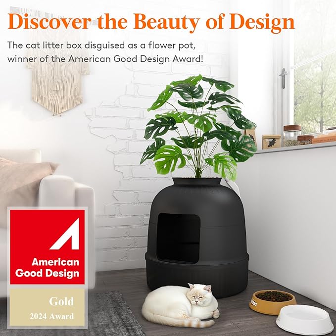 Lifewit 2 Pack Litter Box Cat with Faux Plant & Scoop, Hidden Enclosure Litter Tray with Odor Control & Carbon Filter in Living Room, Bedroom, Corner, Black