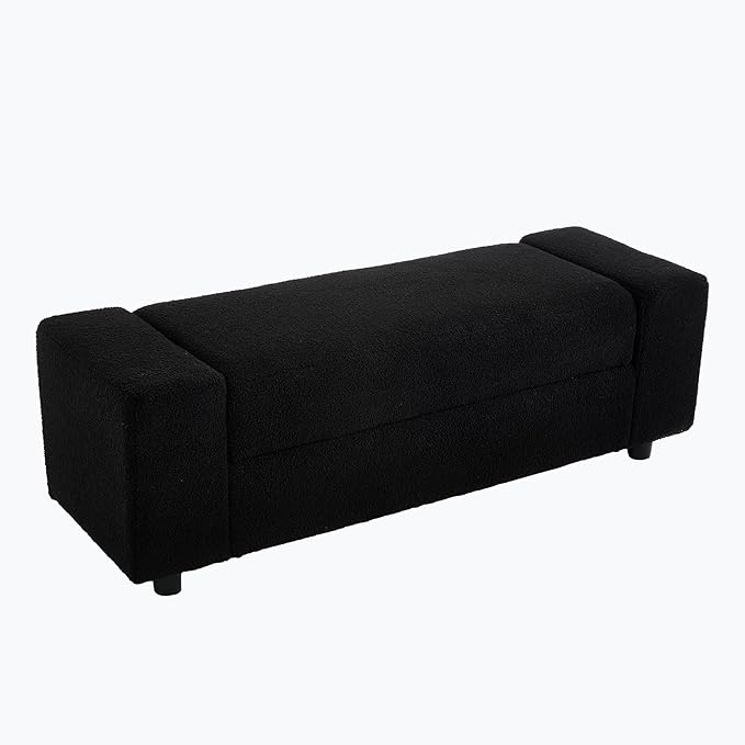 Teddy Storage Ottoman Bench,55 Inch Upholstered Boucle Comfy Sherpa End of Bed Bench with Large Storage for Bedroom/Living Room/Entryway/Closet(Black)