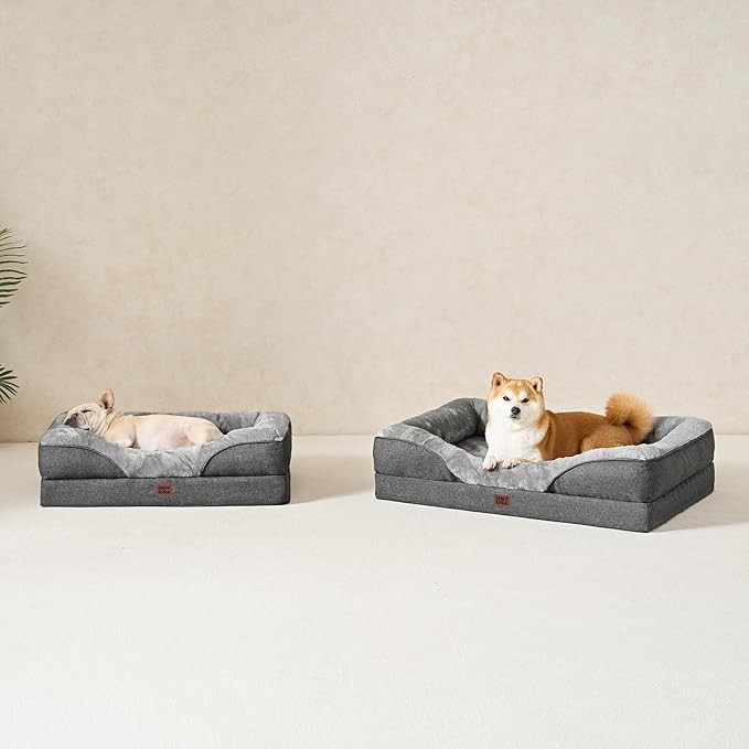 EHEYCIGA Memory Foam Dog Bed for Medium Size, Orthopedic Dog Sofa with Sides and Waterproof Liner, Washable Bolster Pet Couch with Removable Cover, 35x22x6.5 Inch, Grey
