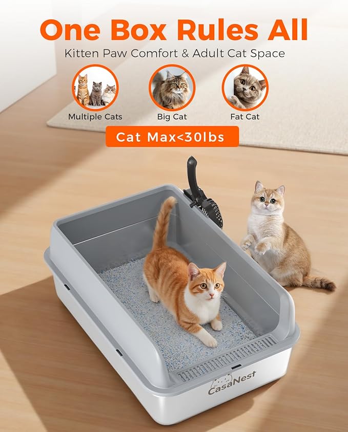 XXXL Stainless Steel Cat Litter Box 28.1''×20.5''× 10.1” Extra Large Metal Cat Litter Box for Big, Multi Cats, Anti-Leakage & Non-Stick Metal Pan, Easy to Clean, Durable (Dark Grey