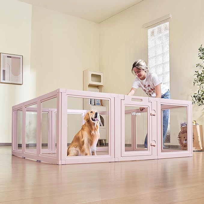 VEVOR Clear Acrylic Dog Playpen Indoor, 60x59x23 in Transparent Plastic Dog Playpen for X-Large Sized Dogs, Easy Assemble Waterproof Puppy Playpen, Easy to Clean,Durable Indoor Pet Dogs Cats Fence Kit