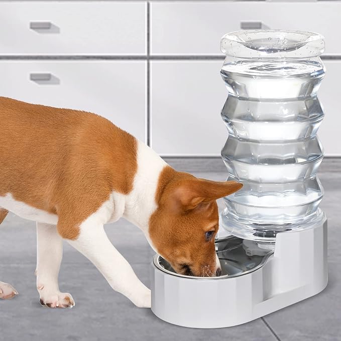 RIZZARI Large Gravity Water Dispenser: 8L Automatic Dog Water Feeder with Stainless Steel Bowl for Multiple Pets