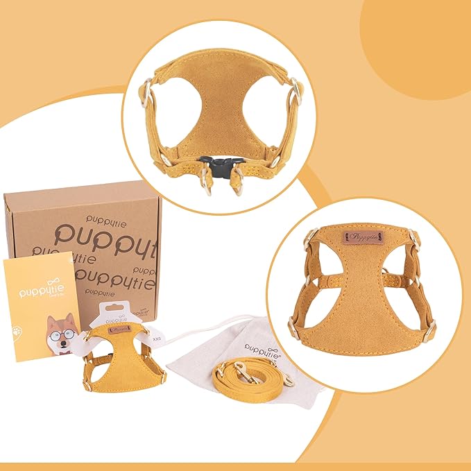 Puppytie No Pull Dog Harness with Multifunction Dog Leash,Soft Adjustable No Choke Escape Proof Pet Harness Vest for Medium Dogs or Large Dogs,Yellow,M
