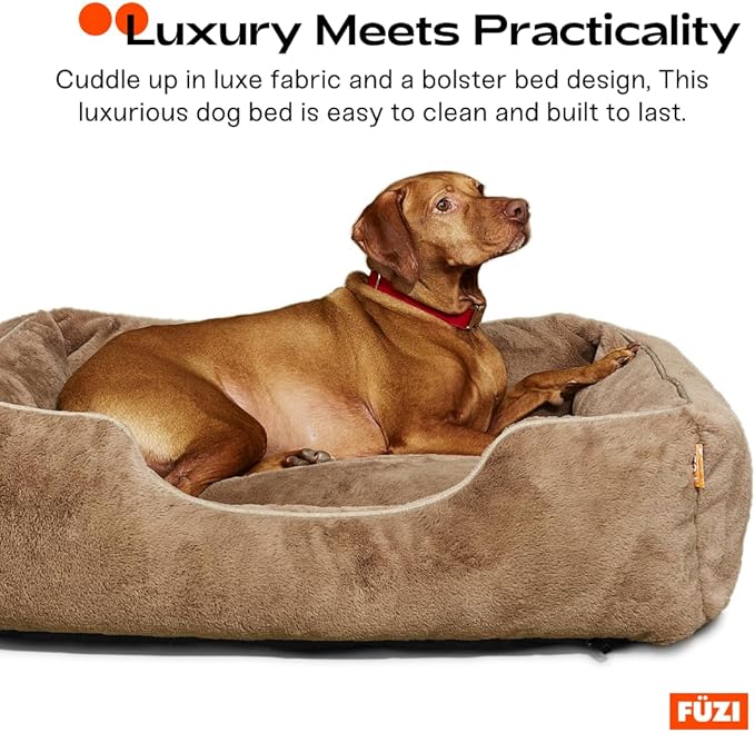 FUZI Luxury Aesthetic Dog Bed with Extra Cover for Large Dogs, Washable Pet Couch, Pet Bed with Sides, Non-Slip Bottom, Soft and Durable Calming Dog Bed, Faux Fur, Large 35.6x28.5x9.5 Soft White