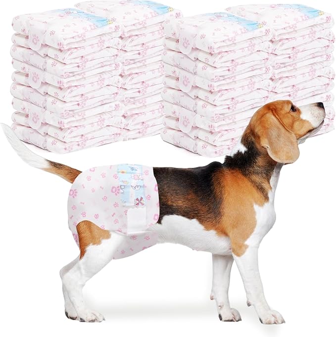 Disposable Dog Diapers Female 90 Count Puppy Diapers Female (Waist 13.4-19.7 in L) Super Absorbent Large Dog Pads for Heat Excitable Urination or Incontinence - Pink