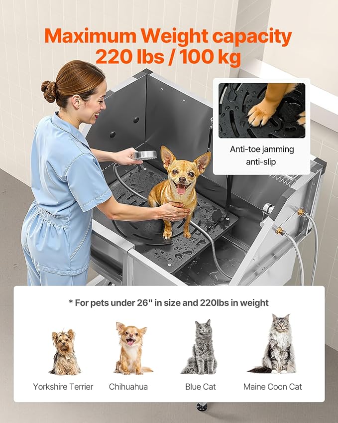VEVOR Stainless Steel Dog Washing Station, 38 inch Pet Grooming Tub w/Storage Stairs, Faucet & Showerhead & Soap Holder Dog Bathtub for Medium & Small Pets (Left Door)