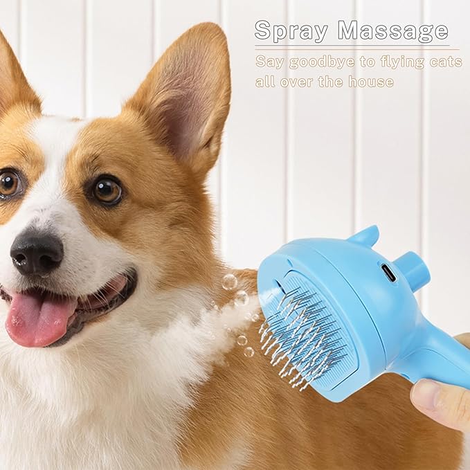 5-in-1 Pet Steam Brush for Cats & Dogs – Grooming, Shedding, Massage & One-Touch Clean for Short & Long Hair Pets – Electric Cat Brush with Comb & Steam (Blue)