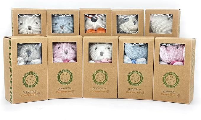 100% Organic Cotton Baby Toys Pink Elephant Stuffed Animals for Newborn 7.1"