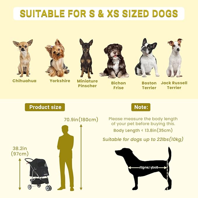 Pet Stroller Dog Stroller Portable Travel 3 Wheel Foldable Cat Stroller with Storage Basket and Cup Holder for Small and Medium Cats,Dogs,Puppy,Black