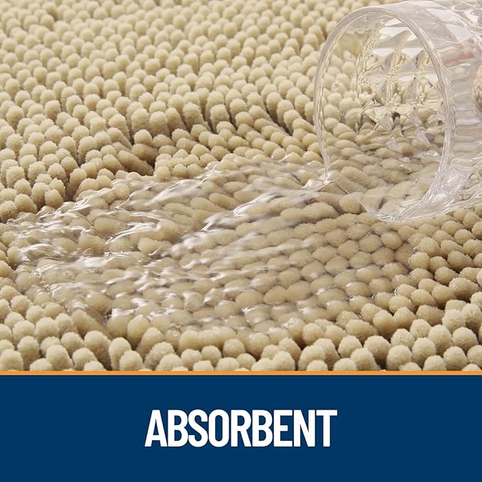 OLANLY Dog Door Mat for Muddy Paws 59x24, Absorbs Moisture and Dirt, Absorbent Non-Slip Washable Doormat, Quick Dry Chenille Mud Mat for Dogs, Entry Indoor Entryway Carpet for Inside Floor, Beige