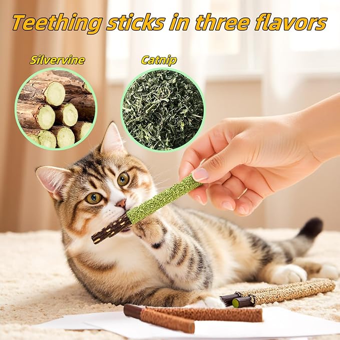 Cat Toys 12Pack Silvervine Chew Stick 12Pack Kitten Treat Catnip Toy Kitty Natural Stuff Catnip for Cleaning Teeth Indoor Dental Snack Interactive