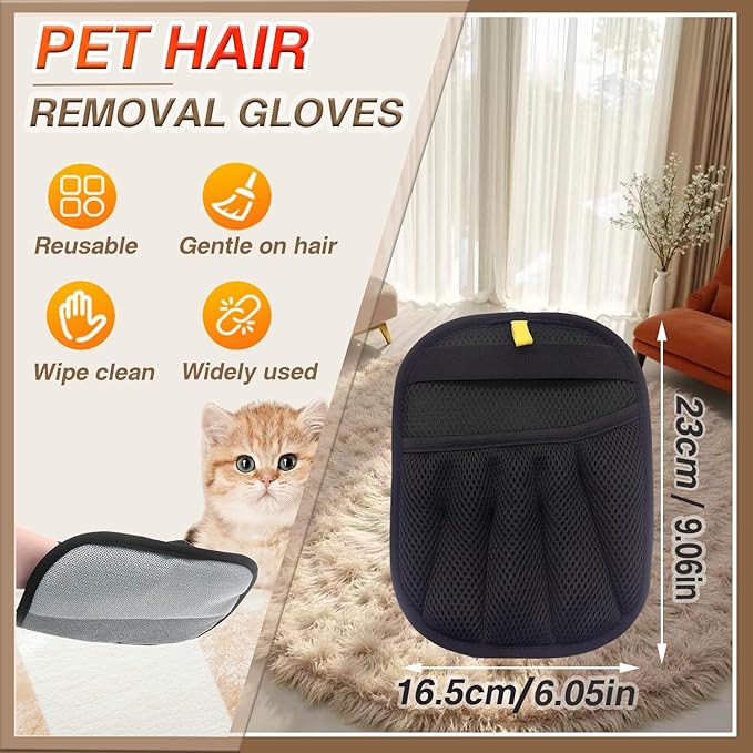 Upgraded Pet Hair Remover Glove - Reusable Electrostatic Five-Finger Gloves for Cat/Dog Hair Removal on Furniture, Carpet & Clothes