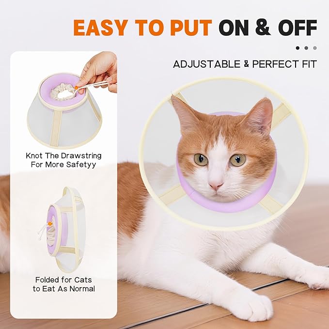 Cat Cone Collar Soft- Adjustable Comfortable Air Mesh Recovery Cone After Surgery to Stop Licking and Scratch, Alternative to Plastic Elizabethan Collar for Cat, Whiskers Freedom (Purple, XS)
