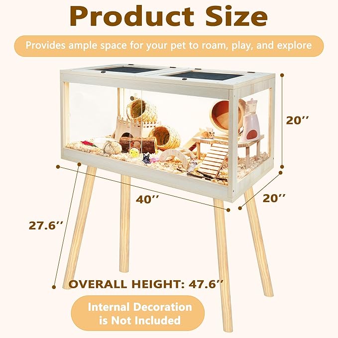 Prolee Hamster Cage Chewproof, Mice and Rat Habitat with Transparent Sides, Hamster House with Openable Mesh Top, Solid Built with Lock Design and Leg Stand, 40" Wide