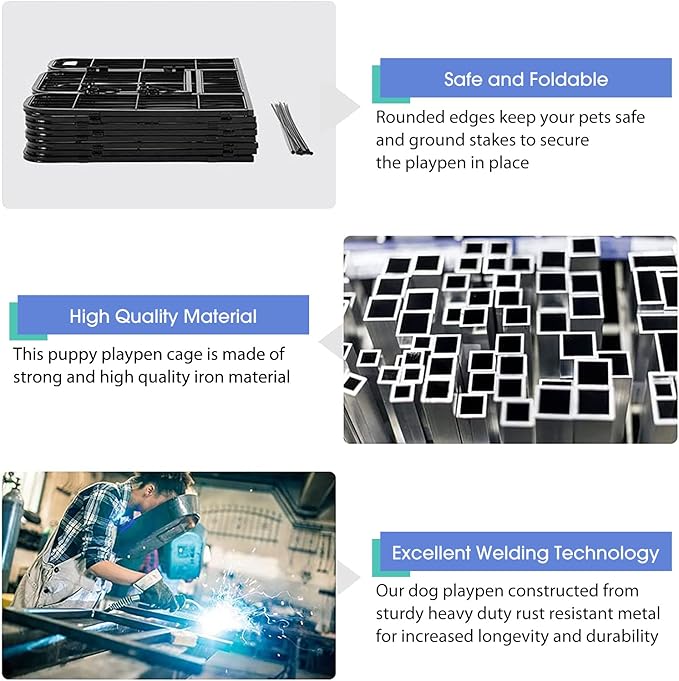 BestPet Dog Playpen Indoor 32 inch 24 Panels Metal Dog Pen Pet Dog Fence Outdoor Exercise Pen with Doors,Pet Puppy Playpen for RV Camping Yard, Black