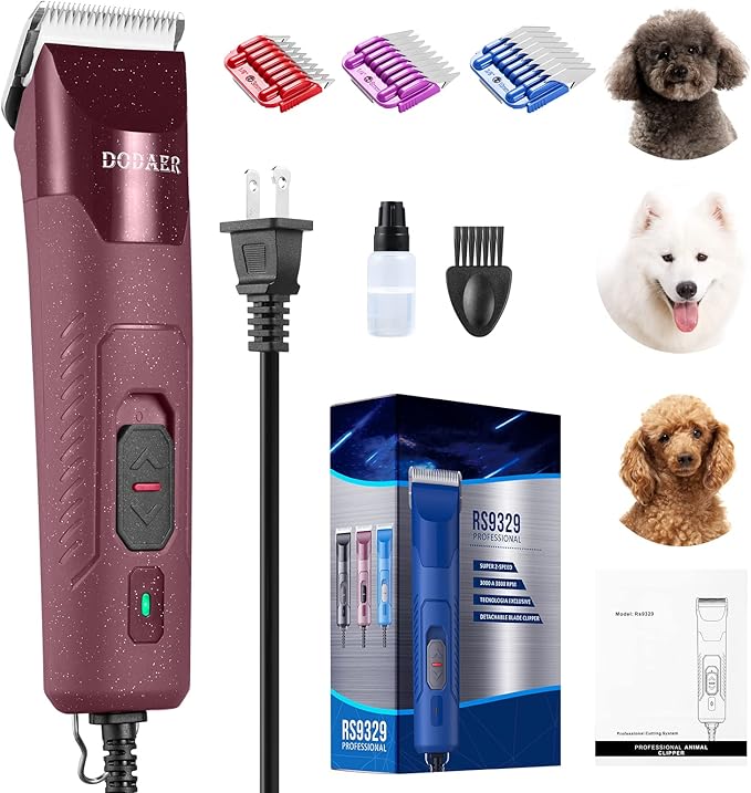 Professional Dog Grooming Electric Corded Clipper Super 2-Speed,Low Noise,Cool & Quiet Running Design for Thick Heavy Coats,Dogs,Cats and Other Animal (Brown)