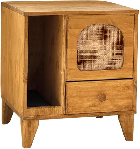 Cat Litter Box | Hidden Litter Box Furniture with Removable Divider | Wooden Cat Washroom Furniture | Indoor Cats House (Wood)